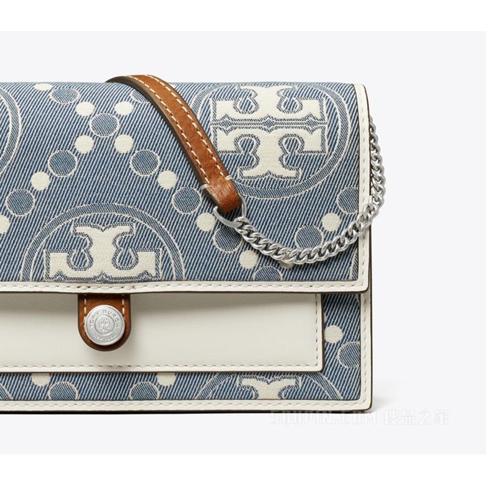 【TORY BURCH】WOC縫線拼接斜背-牛仔藍-細節圖4