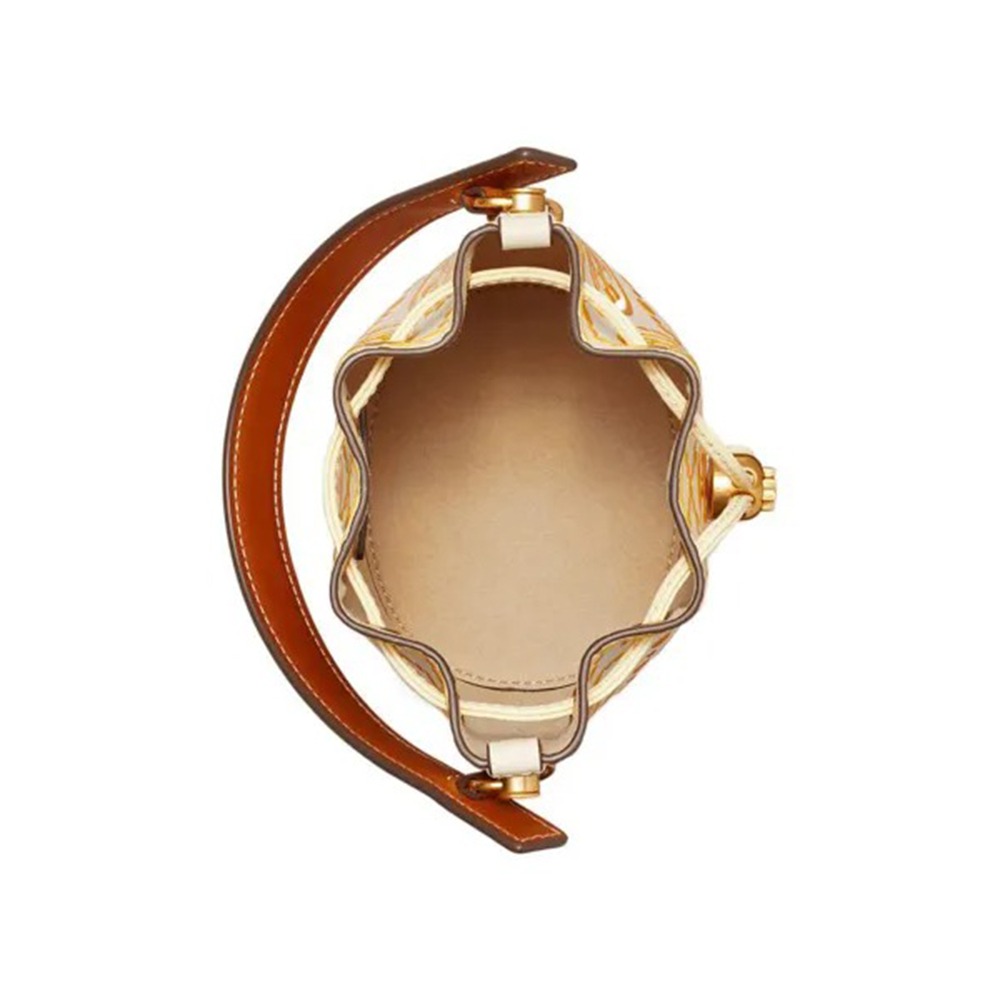 【TORY BURCH】雙T標誌水桶包-白底黃-細節圖3