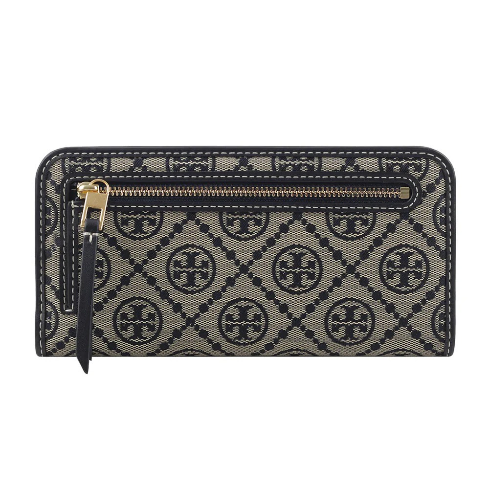 【TORY BURCH】緹花釦式對開長夾-深藍色-細節圖3