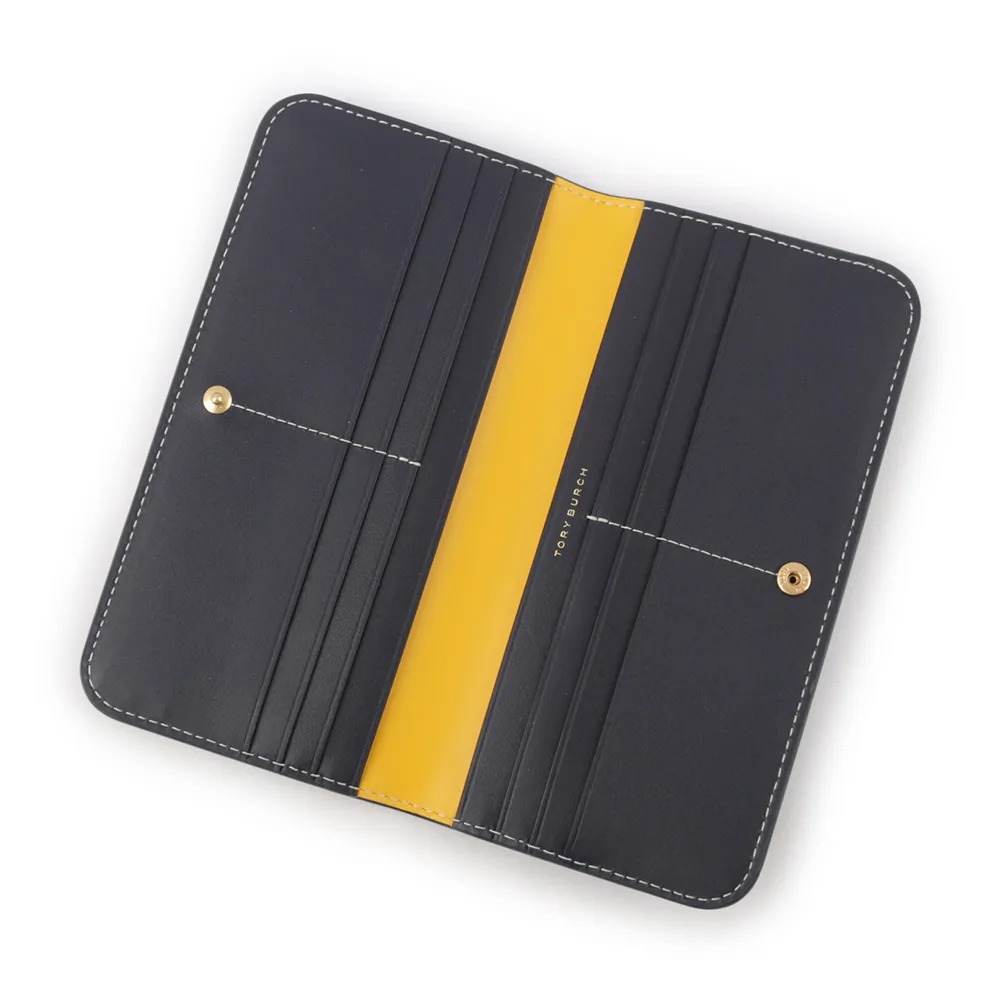 【TORY BURCH】緹花釦式對開長夾-深藍色-細節圖4