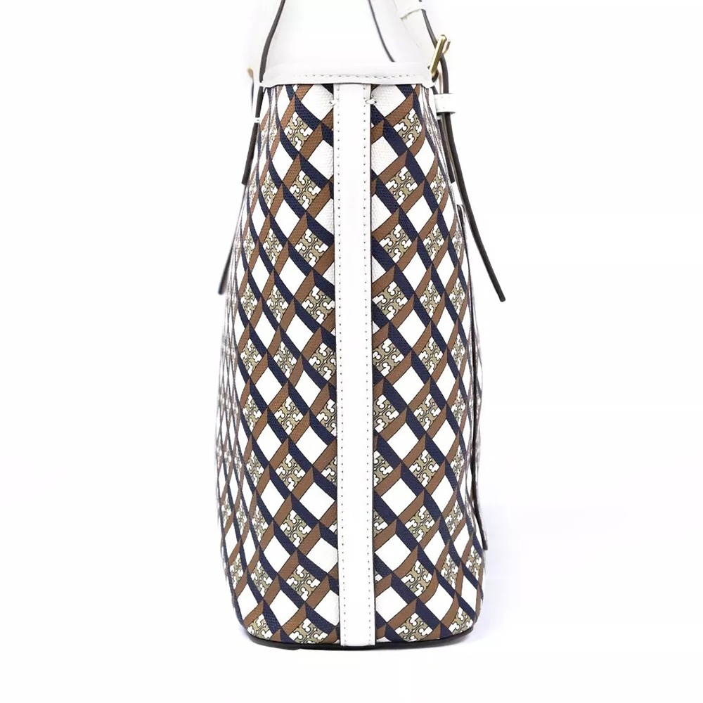 【TORY BURCH】格紋LOGO托特包-白色-細節圖3