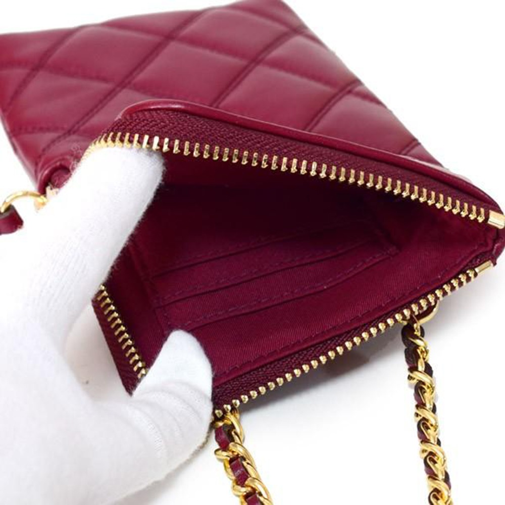 【TORY BURCH】絎縫手機鍊包-酒紅色-細節圖4