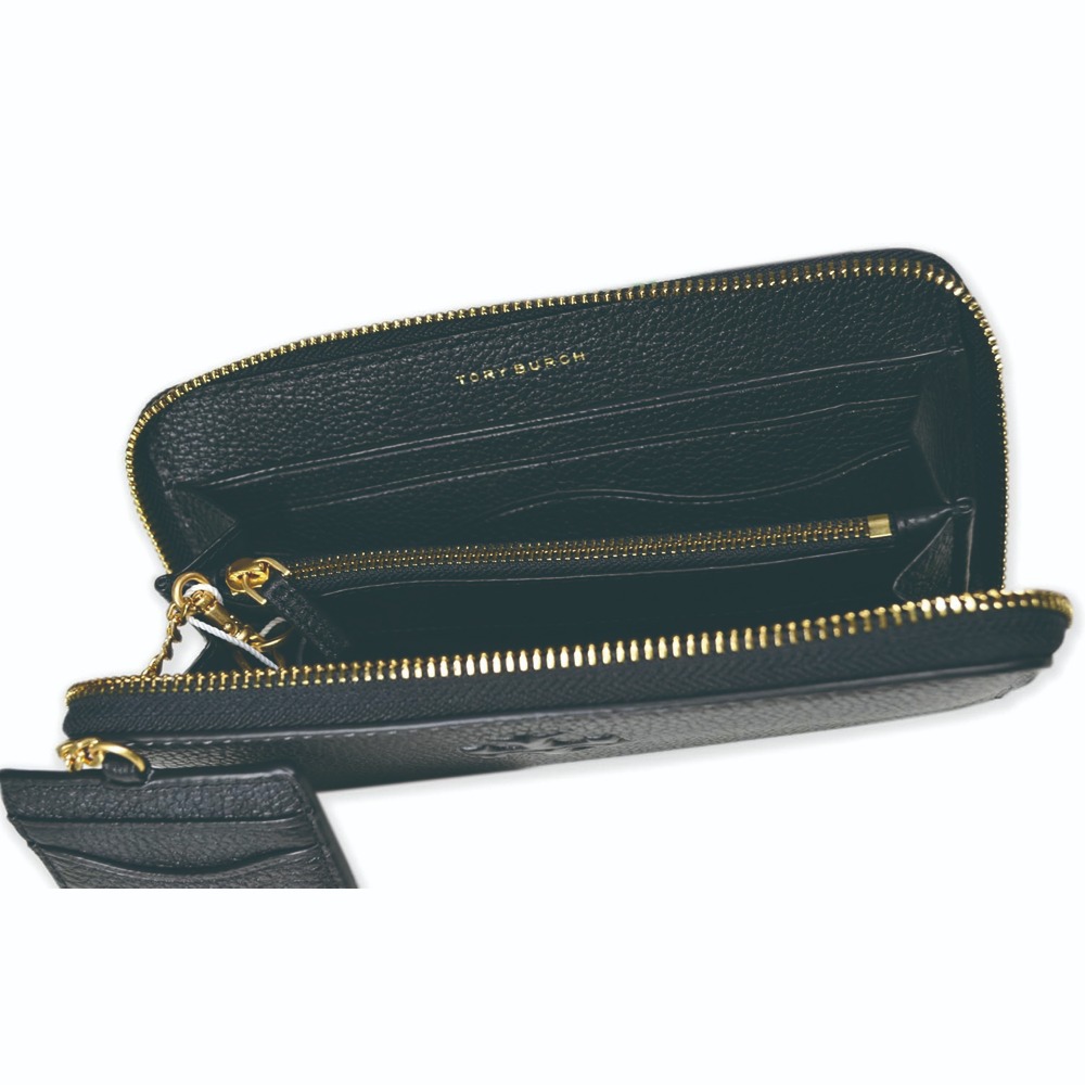 【TORY BURCH】浮雕LOGOㄇ型拉鍊長夾附鍊條證件夾-黑-細節圖2