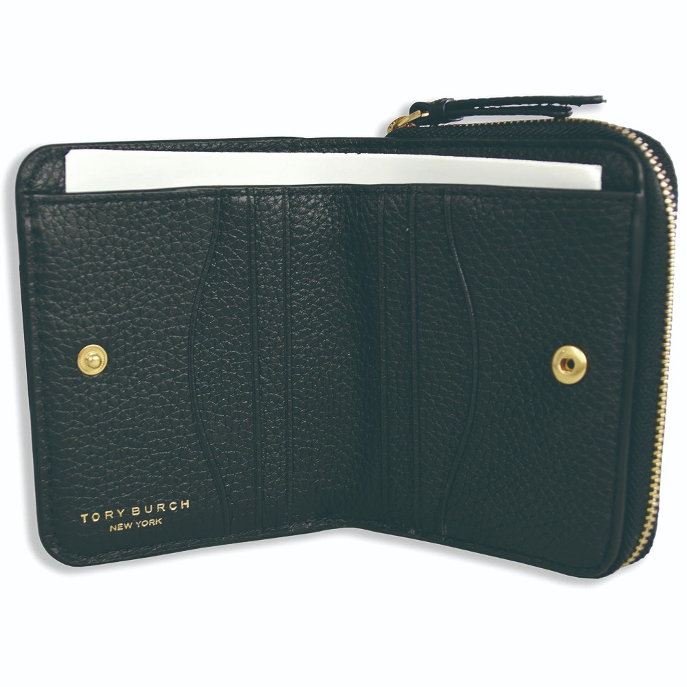 【TORY BURCH】牛皮皮革浮雕logo拉鍊短夾-黑-細節圖2