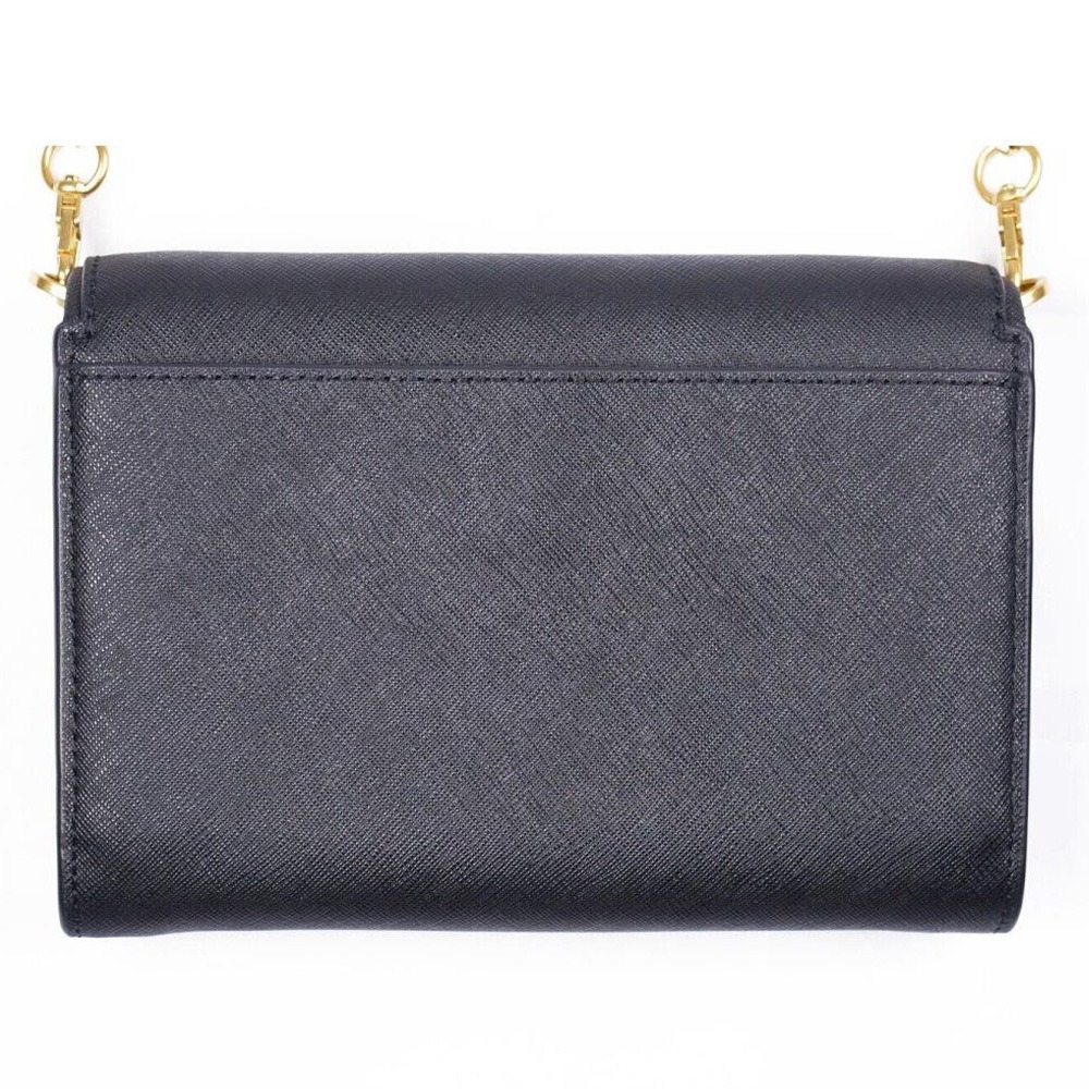 【TORY BURCH】十字紋防刮皮革掀蓋按釦斜背包-黑-細節圖2