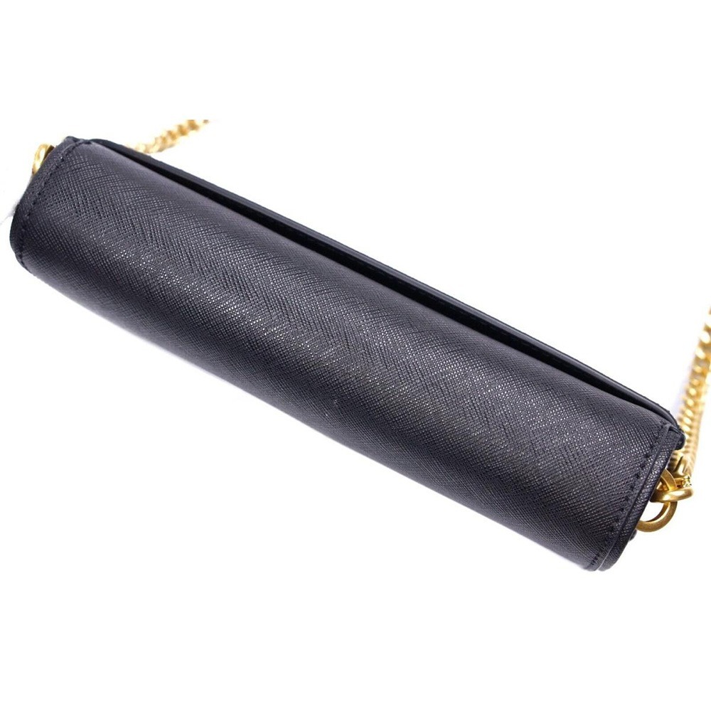 【TORY BURCH】十字紋防刮皮革掀蓋按釦斜背包-黑-細節圖3