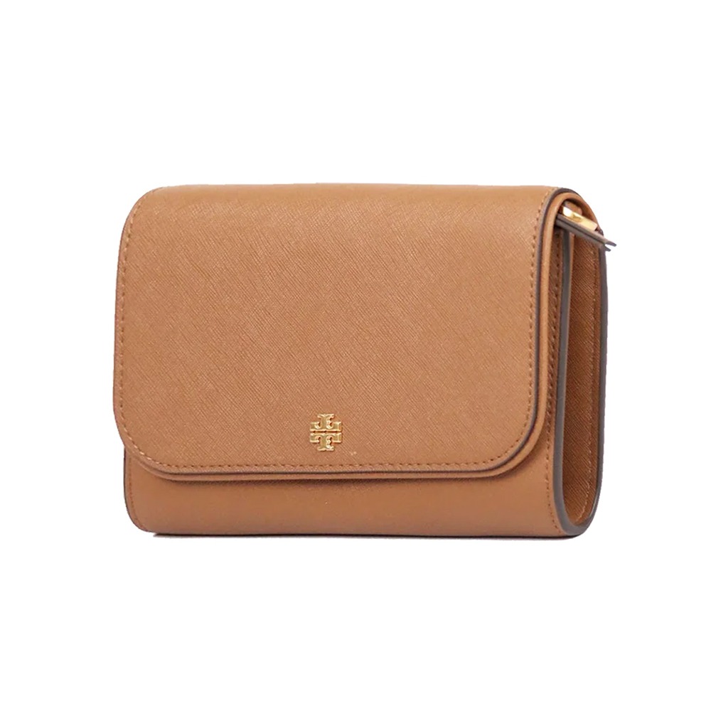 【TORY BURCH】十字紋防刮皮革掀蓋按釦斜背包-駝-細節圖3