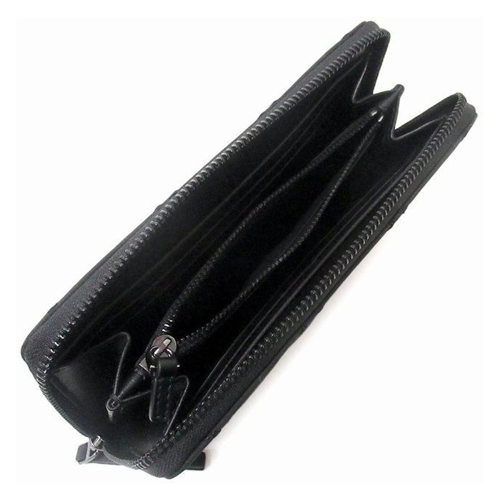 【TORY BURCH】高質感霧面菱格紋全黑圓標LOGO長夾-黑-細節圖2