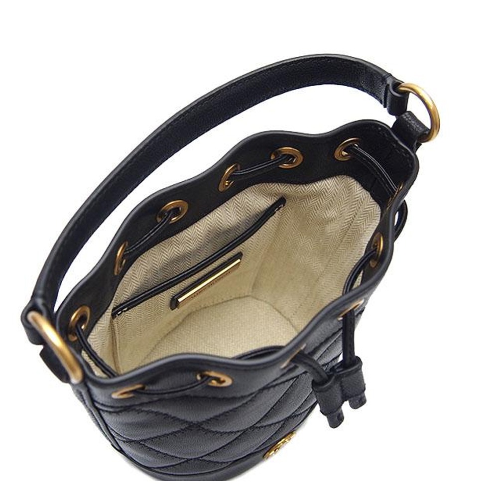 【TORY BURCH】高質感菱格紋圓標LOGO水桶兩用包-黑-細節圖2