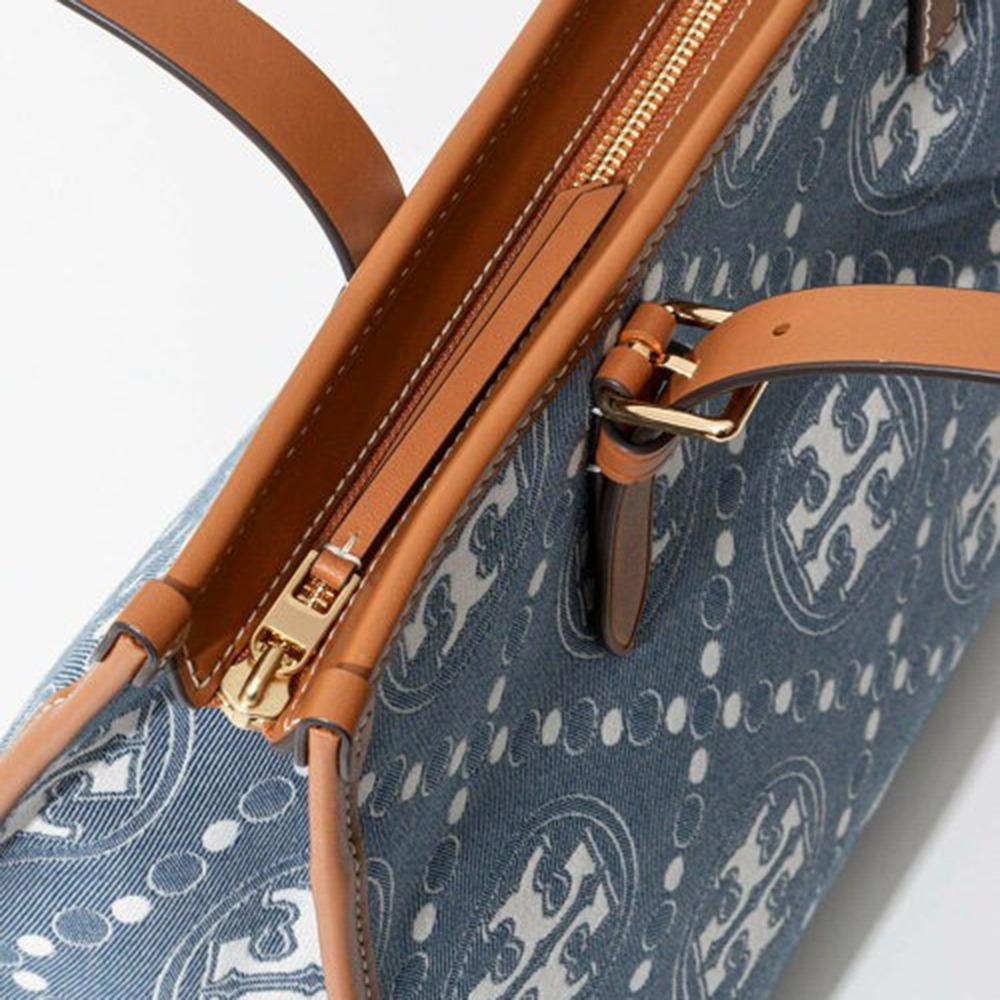 【TORY BURCH】老花丹寧托套包-牛仔藍-細節圖4