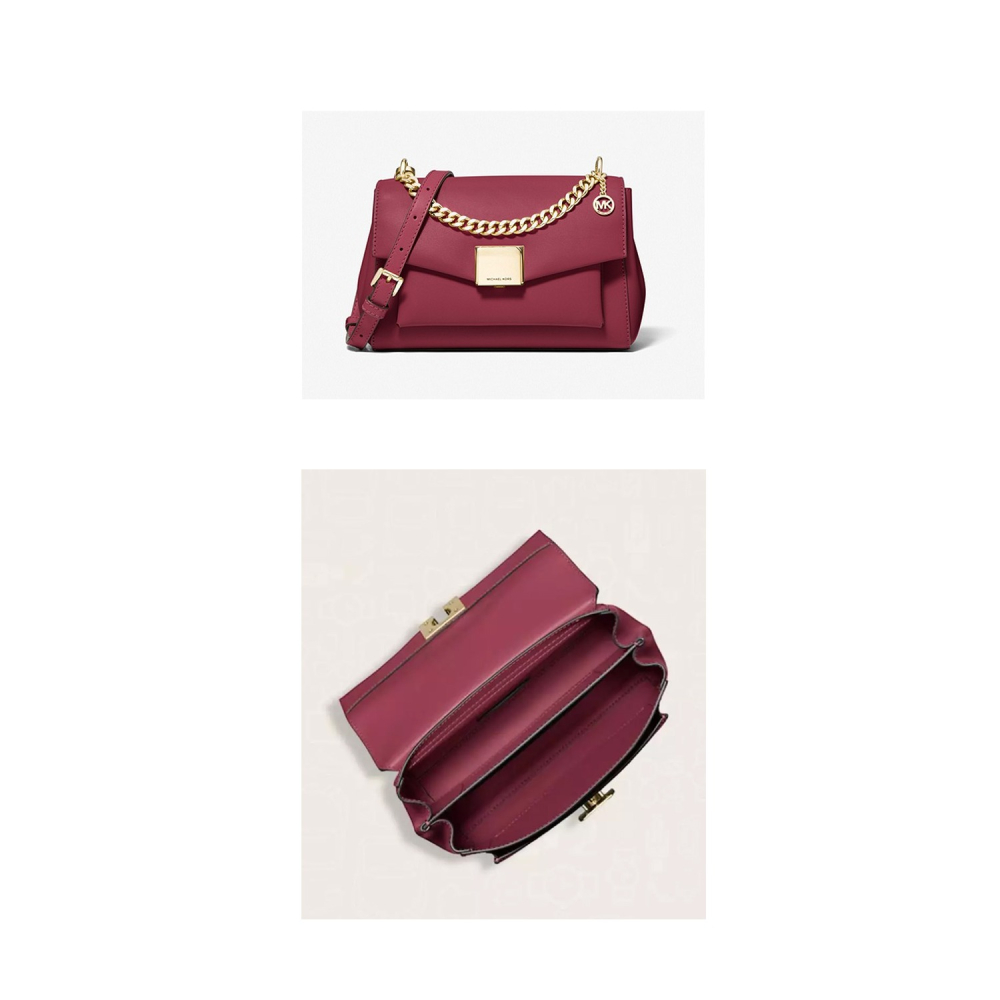 【MICHAEL KORS】防刮皮革翻蓋斜背包-酒紅-細節圖2