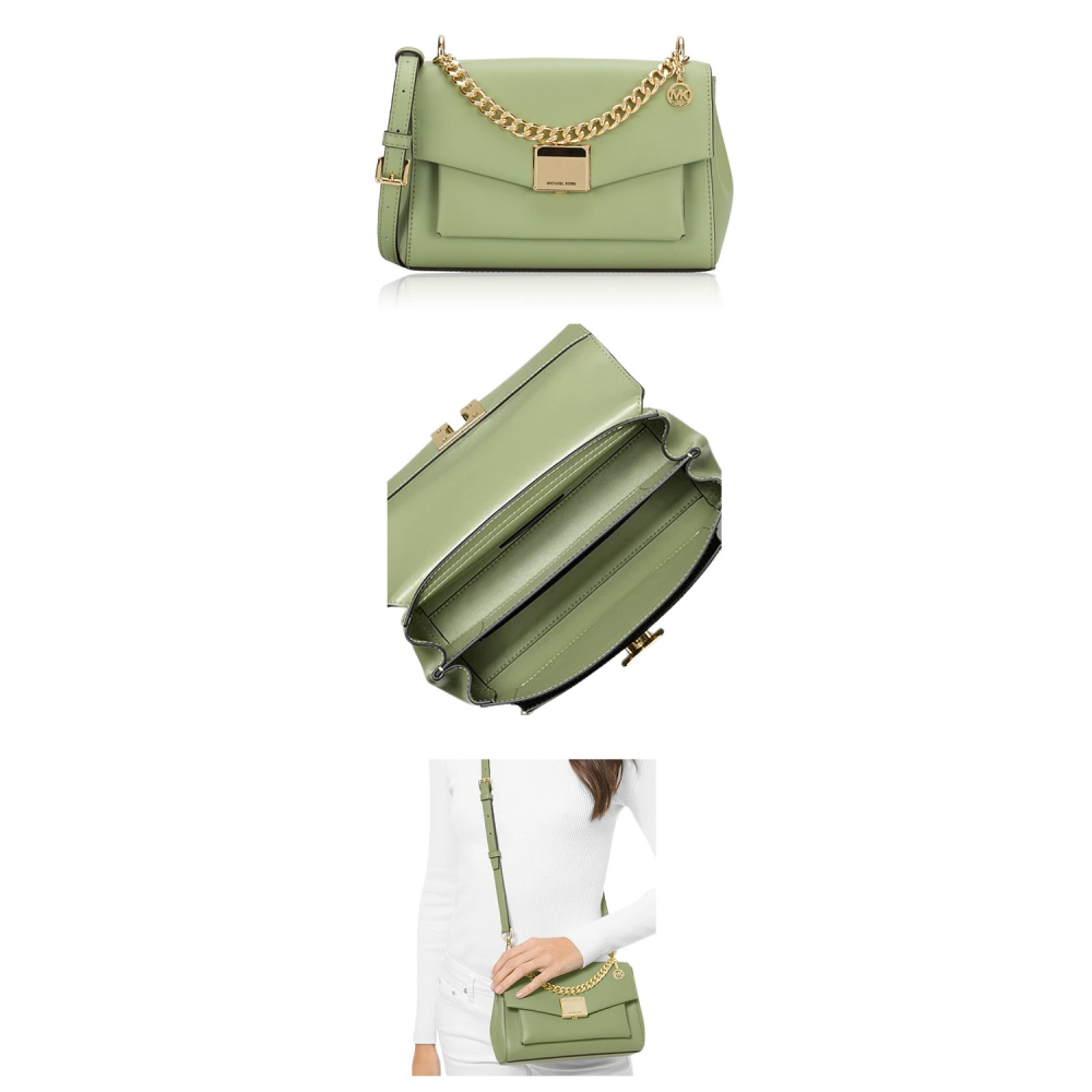 【MICHAEL KORS】防刮皮革翻蓋斜背包-果綠-細節圖2