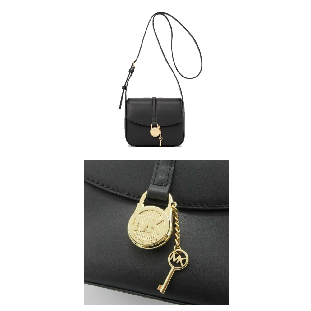 【MICHAEL KORS】鎖頭翻蓋斜背包-黑-細節圖4