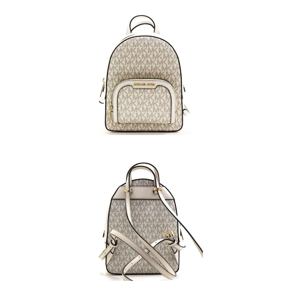 【MICHAEL KORS】牛皮拼接老花防刮皮革後背包-香草白-細節圖3