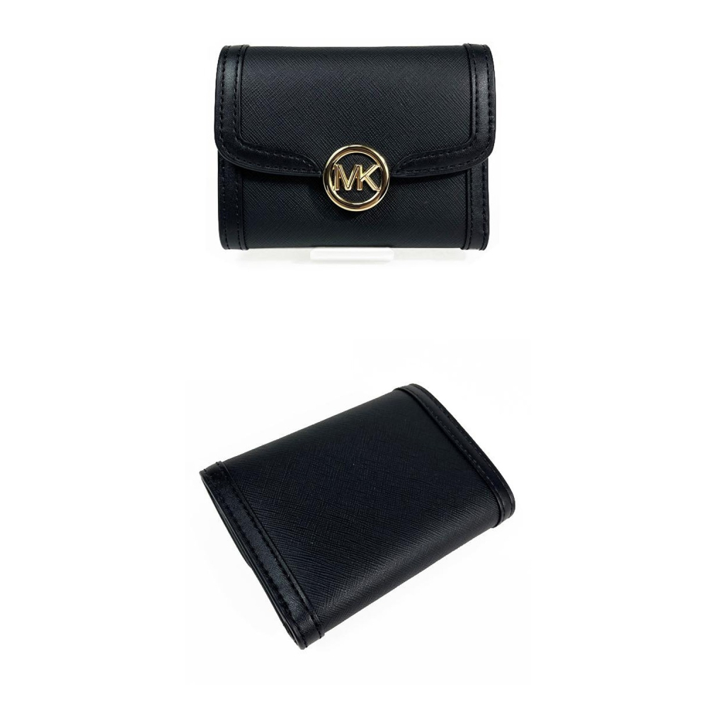 【MICHAEL KORS】金屬圓形LOGO按釦短夾-黑-細節圖3