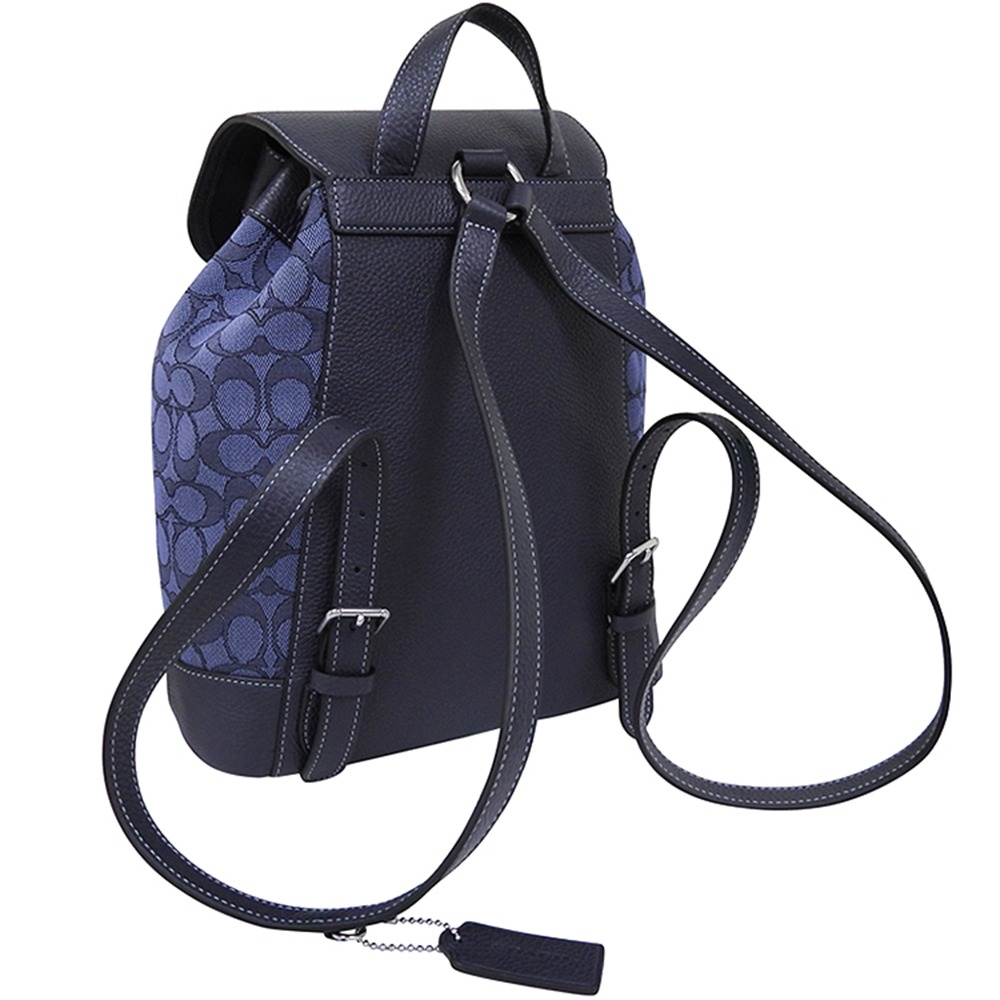 【COACH】滿版LOGO皮革後背包-藍色-細節圖2