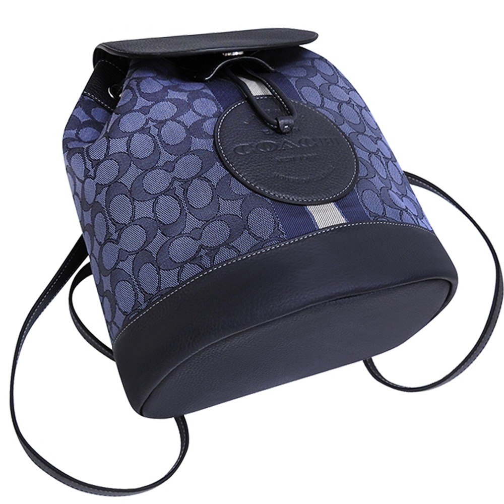 【COACH】滿版LOGO皮革後背包-藍色-細節圖3