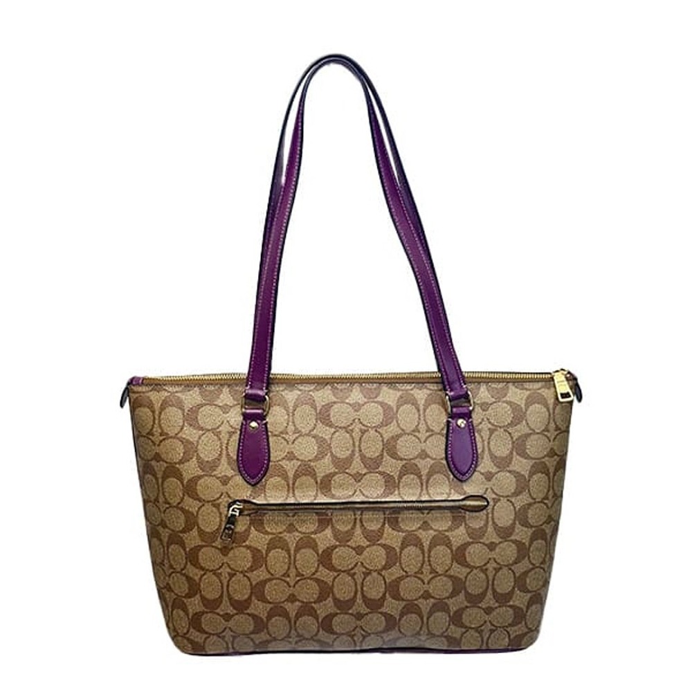 【COACH】經典LOGO滿版托特包-卡其紫色-細節圖2