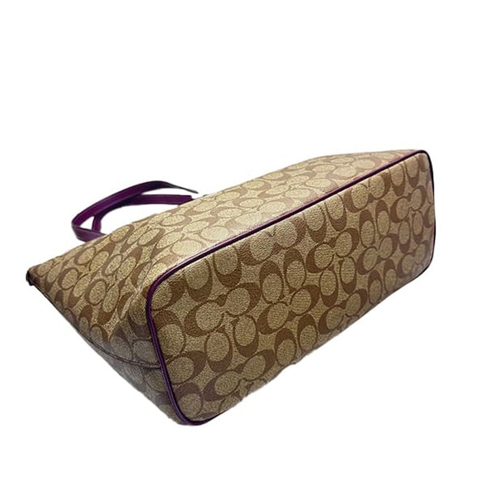 【COACH】經典LOGO滿版托特包-卡其紫色-細節圖3