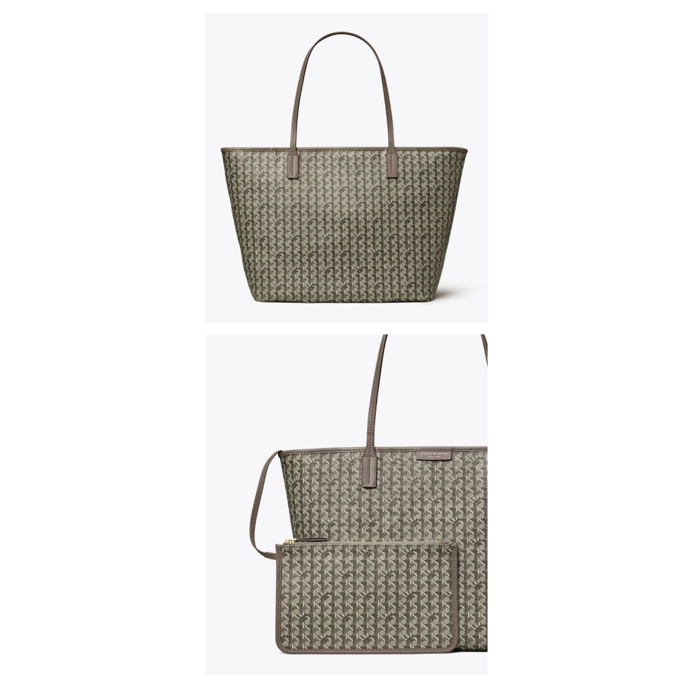 【TORY BURCH】印花帆布子母托特包-卡其灰-細節圖4