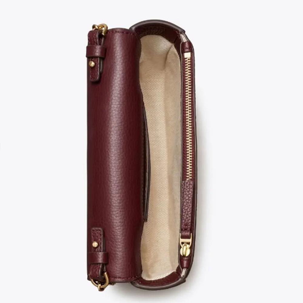 【TORY BURCH】荔枝皮革翻蓋手提/斜背包-酒紅-細節圖2