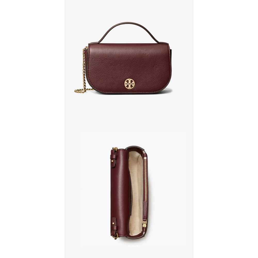 【TORY BURCH】荔枝皮革翻蓋手提/斜背包-酒紅-細節圖3