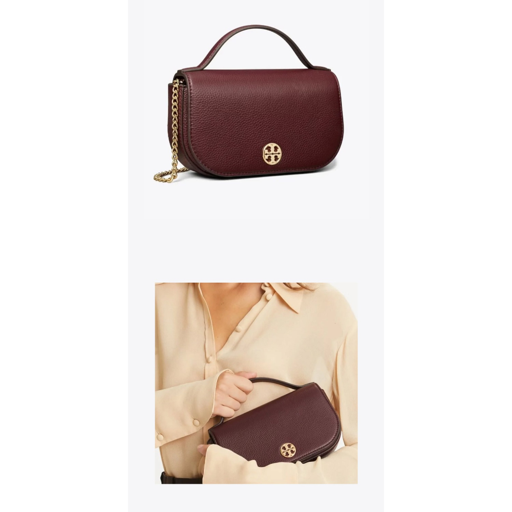 【TORY BURCH】荔枝皮革翻蓋手提/斜背包-酒紅-細節圖4