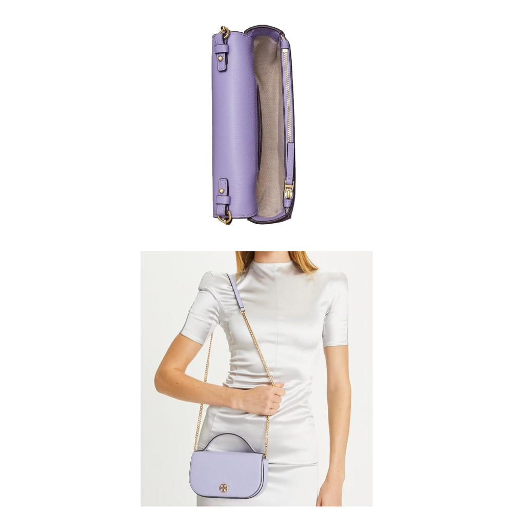【TORY BURCH】荔枝皮革翻蓋手提/斜背包-薰衣草紫-細節圖4