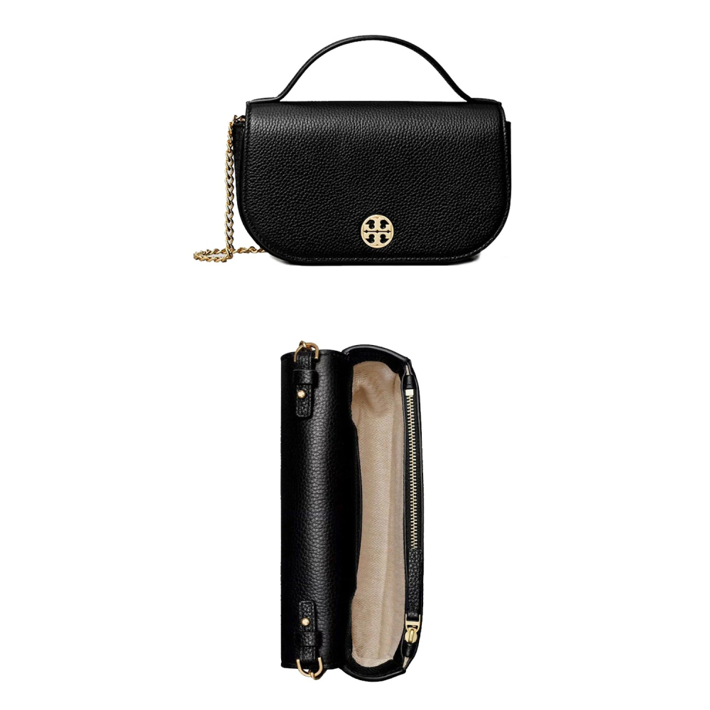【TORY BURCH】荔枝皮革翻蓋手提/斜背包-黑-細節圖3