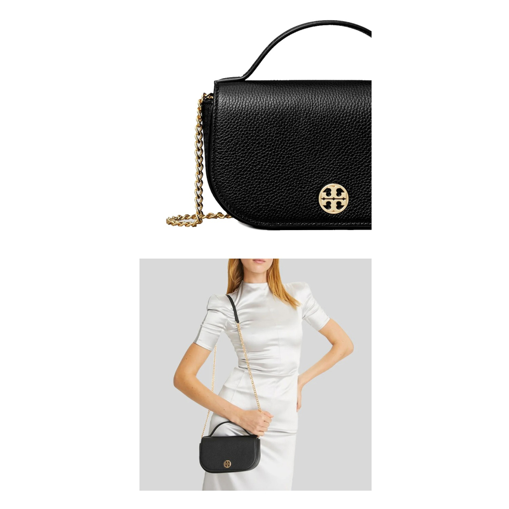 【TORY BURCH】荔枝皮革翻蓋手提/斜背包-黑-細節圖4