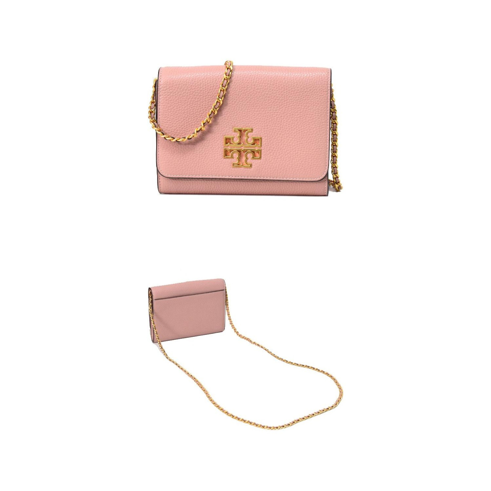 【TORY BURCH】素色荔枝皮革翻蓋斜背包-粉-細節圖3