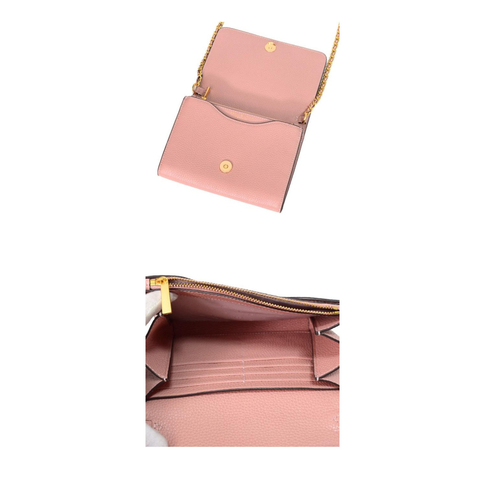 【TORY BURCH】素色荔枝皮革翻蓋斜背包-粉-細節圖4