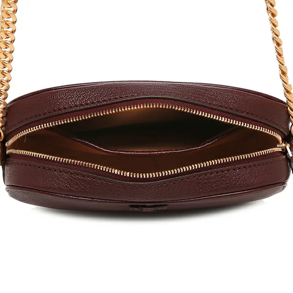 【TORY BURCH】素色皮革內裏麂皮鍊條斜背包-酒紅-細節圖2