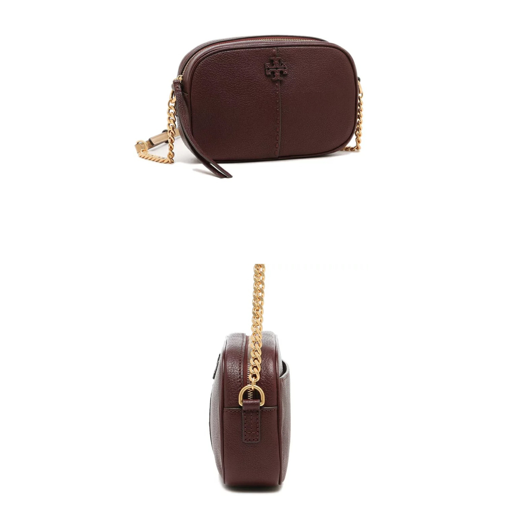 【TORY BURCH】素色皮革內裏麂皮鍊條斜背包-酒紅-細節圖3