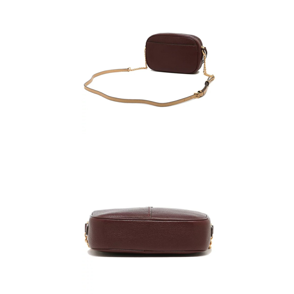 【TORY BURCH】素色皮革內裏麂皮鍊條斜背包-酒紅-細節圖4