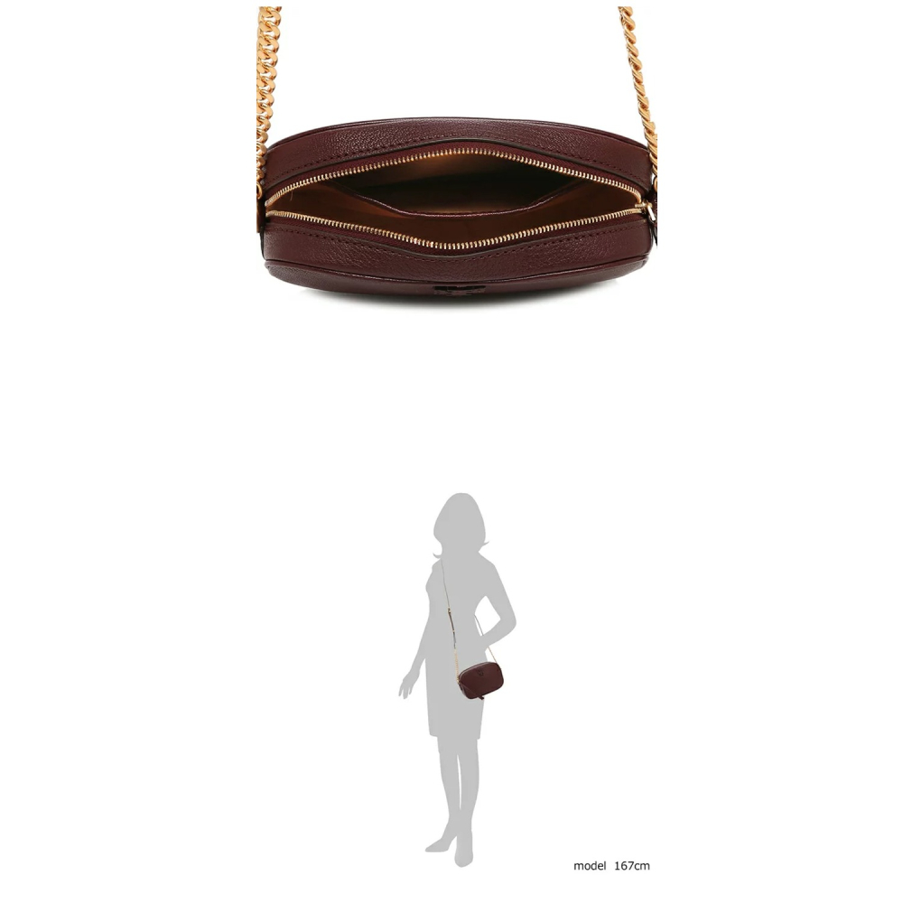 【TORY BURCH】素色皮革內裏麂皮鍊條斜背包-酒紅-細節圖5