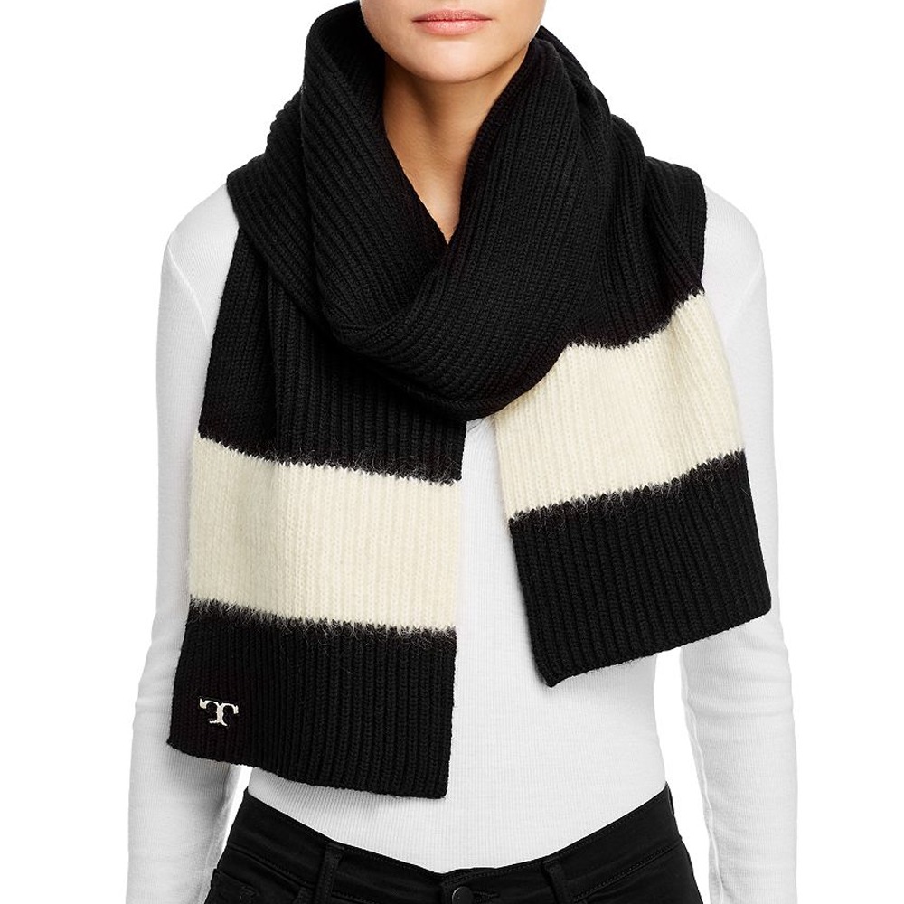 【TORY BURCH】黑白針織圍巾-細節圖2