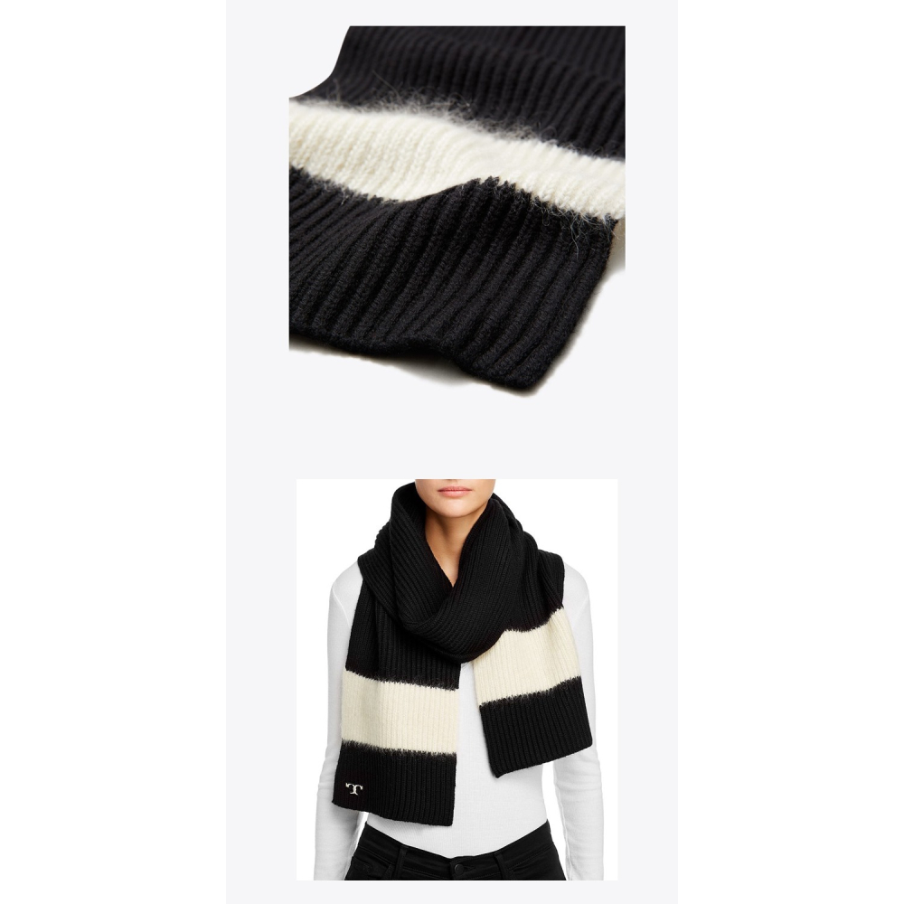 【TORY BURCH】黑白針織圍巾-細節圖4