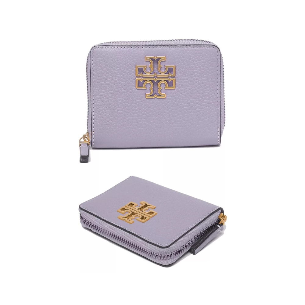 【TORY BURCH】雙T-LOGO素面拉鍊短夾-薰衣草紫-細節圖3