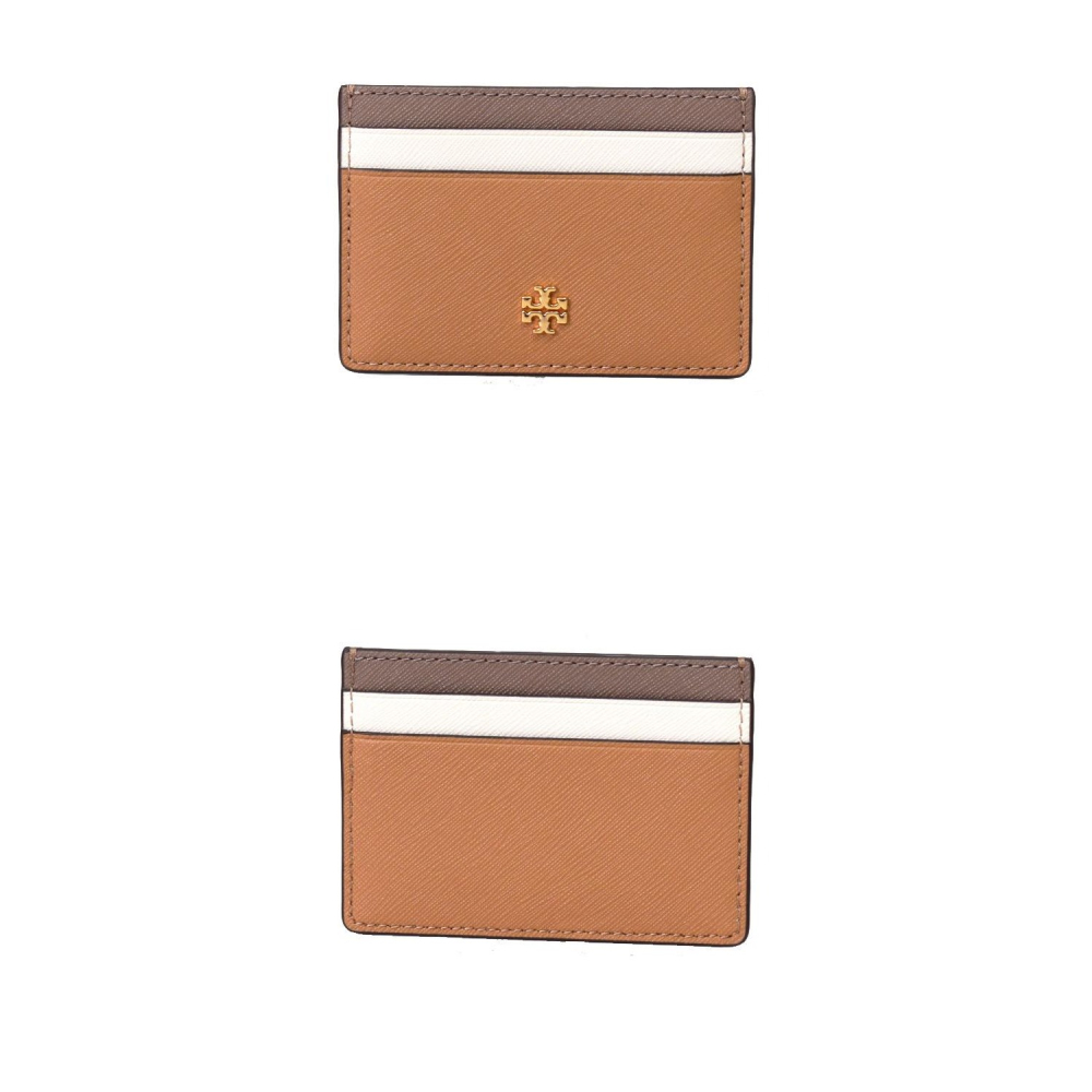 【TORY BURCH】十字紋防刮皮革卡片夾-咖白駝-細節圖3