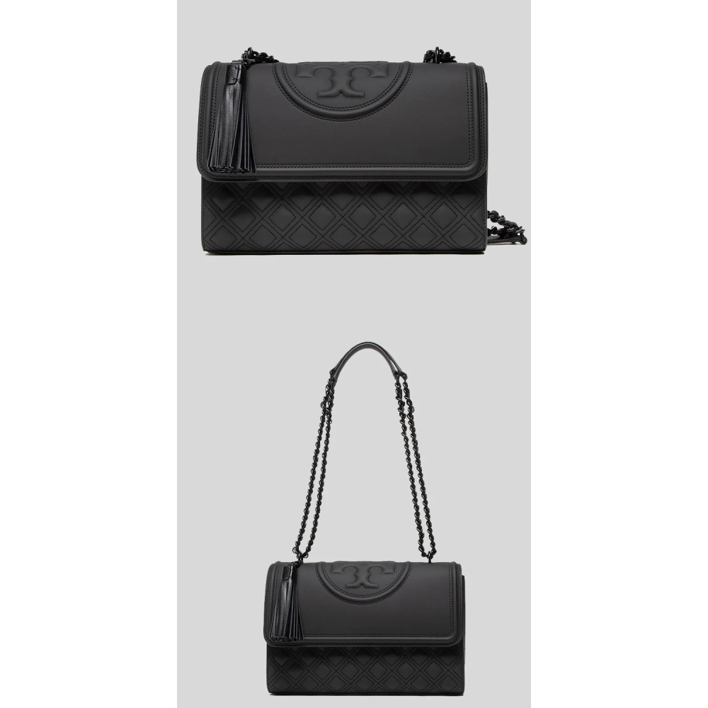 【TORY BURCH】霧面菱格紋翻蓋流蘇肩背包-黑-細節圖3