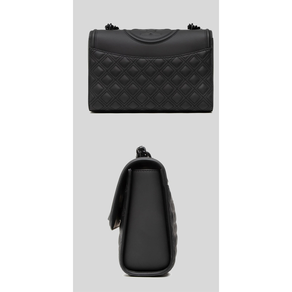 【TORY BURCH】霧面菱格紋翻蓋流蘇肩背包-黑-細節圖4
