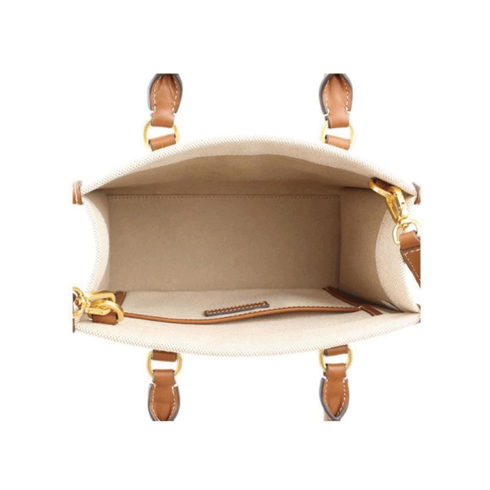 【TORY BURCH】帆布牛皮飾邊兩用包-卡其白-細節圖2