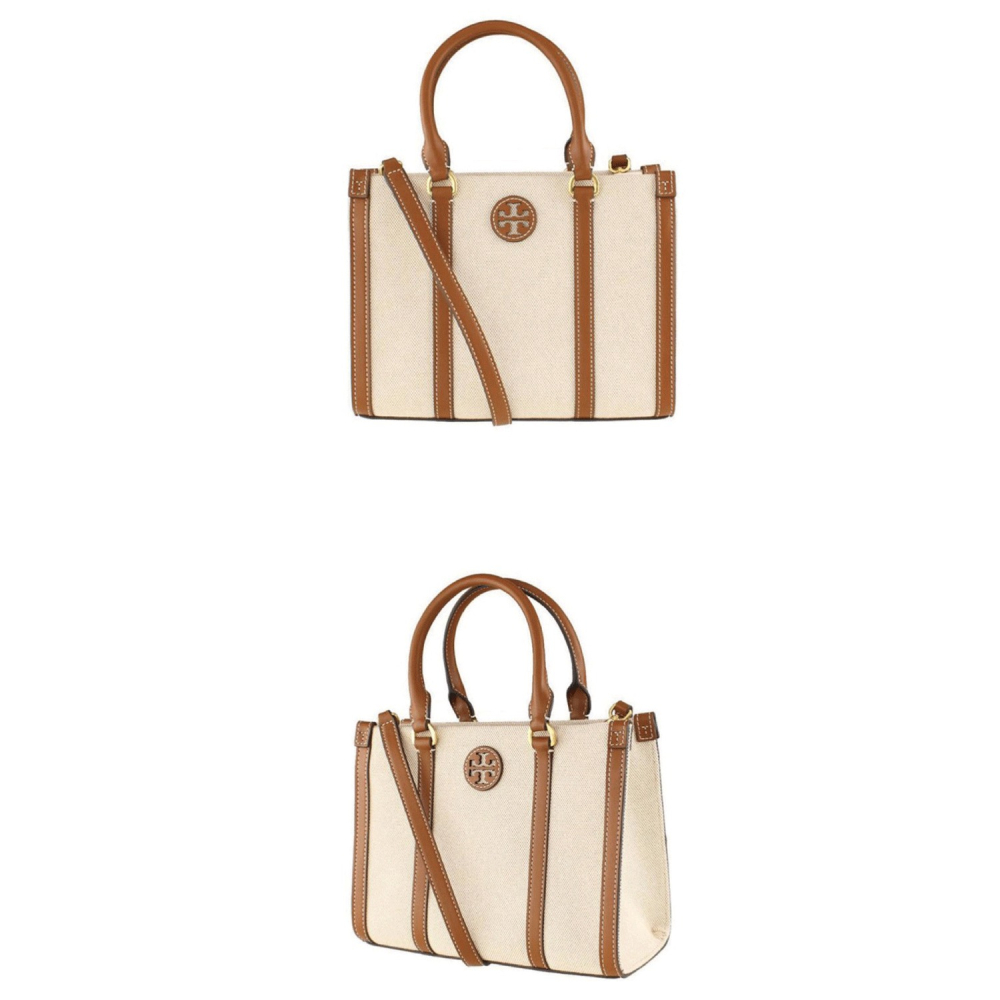 【TORY BURCH】帆布牛皮飾邊兩用包-卡其白-細節圖3