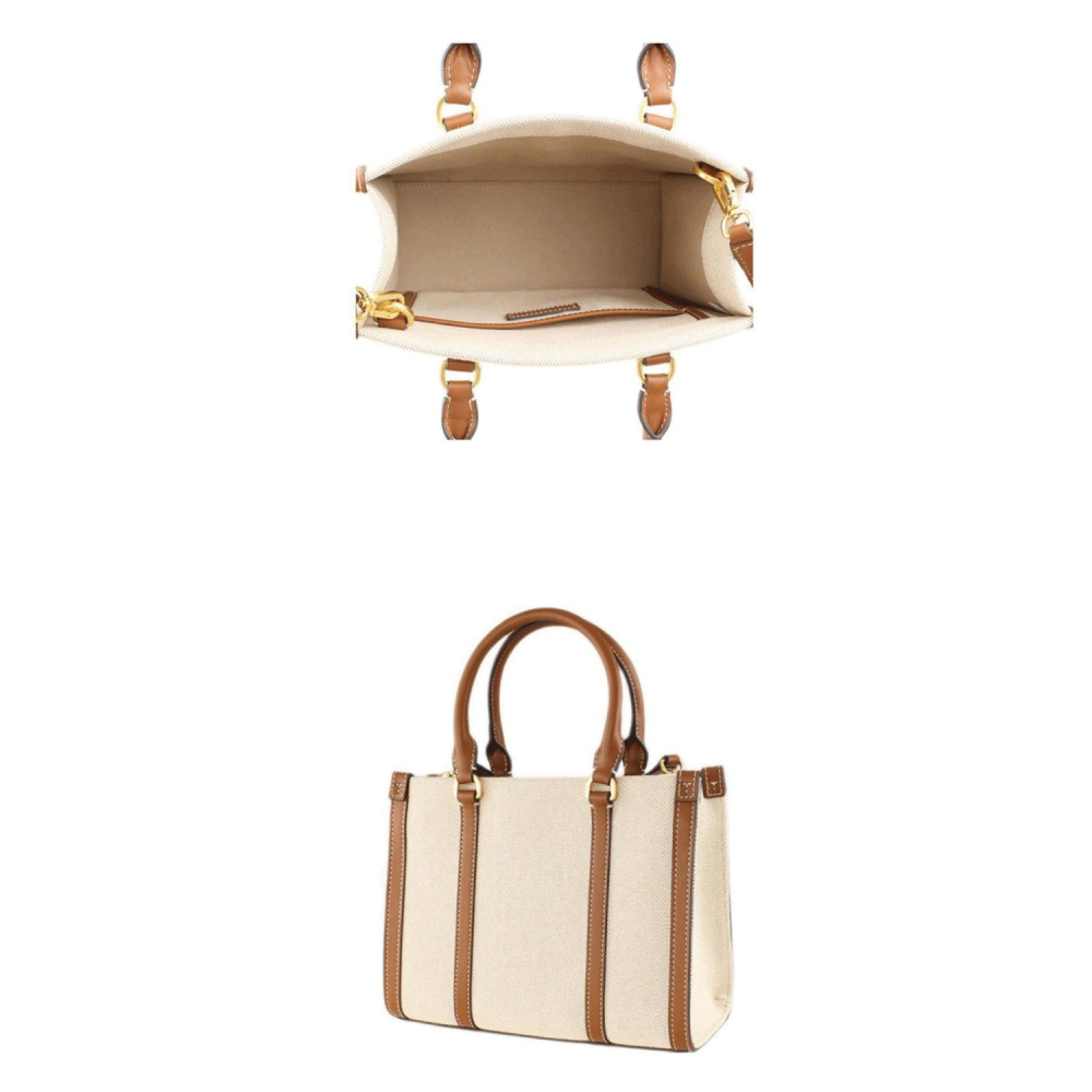 【TORY BURCH】帆布牛皮飾邊兩用包-卡其白-細節圖4