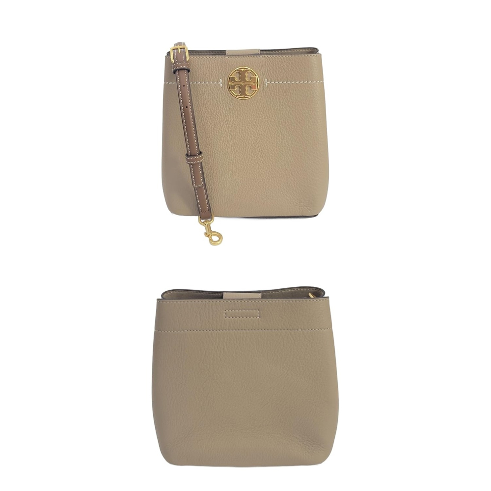 【TORY BURCH】素色牛皮斜背包-卡其-細節圖3