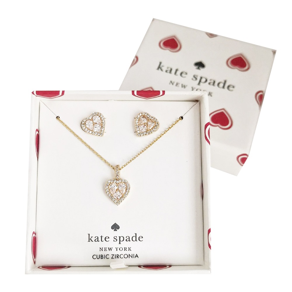 【kate spade】心型耳環與項鍊套組-金色-細節圖2