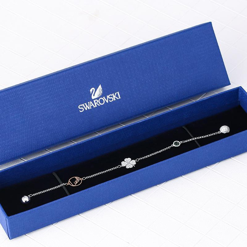 【SWAROVSKI】雙色鑲鑽幸運草隱藏式磁釦手鍊-銀色-細節圖3