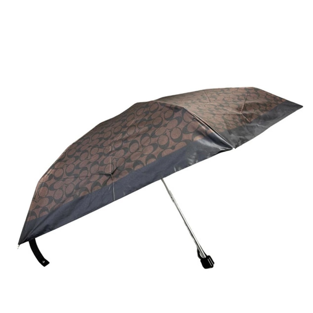 【COACH】滿版LOGO抗UV折疊傘-黑灰色-細節圖2