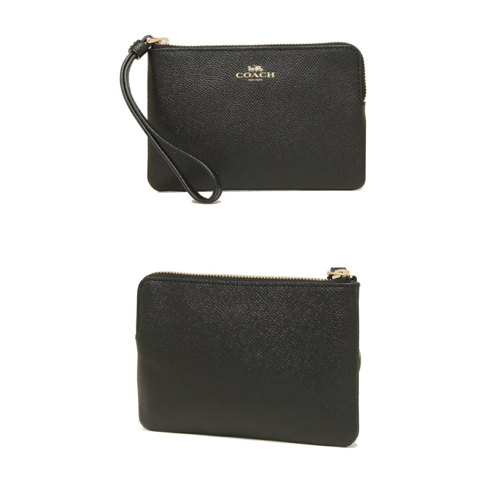 【COACH】素面皮革Ｌ型拉鍊手拿包-黑色-細節圖2
